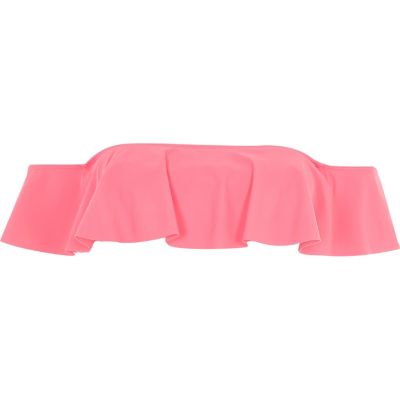 Pink frill bardot bikini top